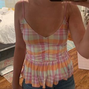 Urban Outfitters Pink and Orange Plaid Tank Top